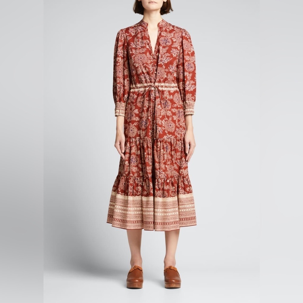 VERONICA BEARD Swedie Printed Midi Floral Red Dress size 2